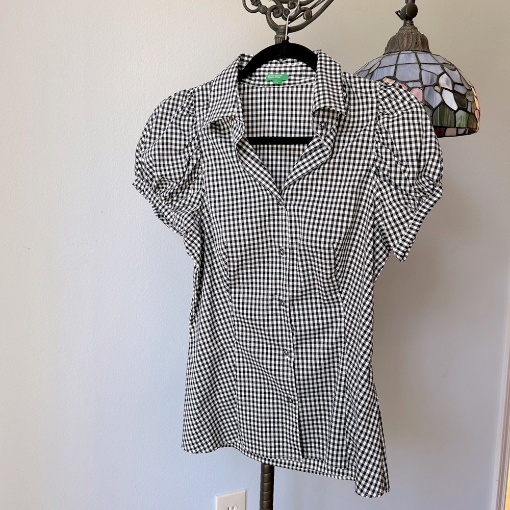 Gingham Bubble Capped Short Sleeve Button Down - image 1